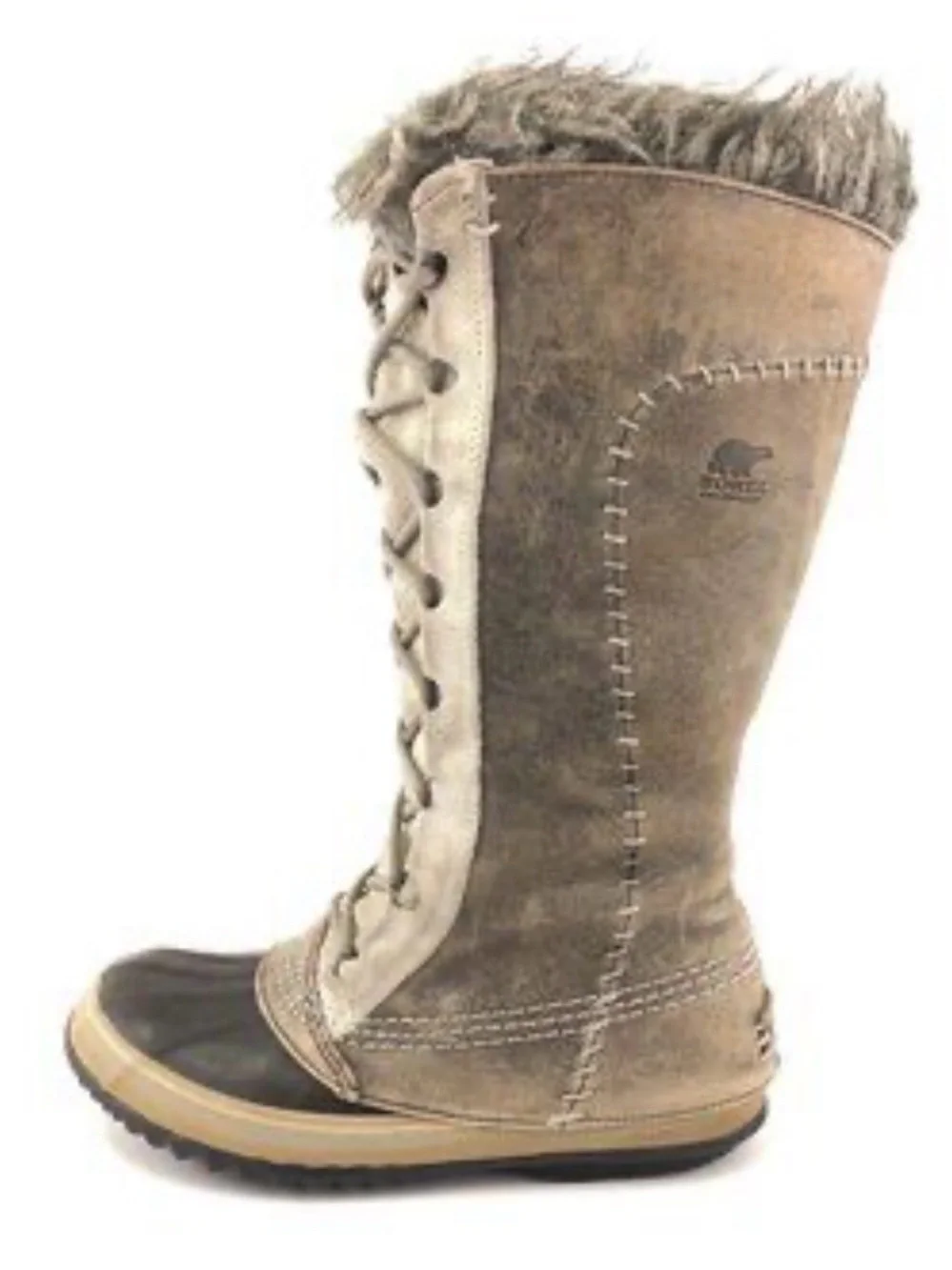 Rare Sorel Cate the Great Tusk Waterproof Winter Boots 8 | Tall Lace-Up Fur